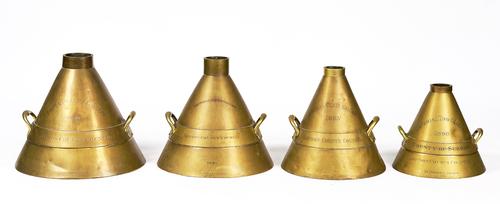 FOUR CONICAL BRASS IMPERIAL GALLON MEASURES