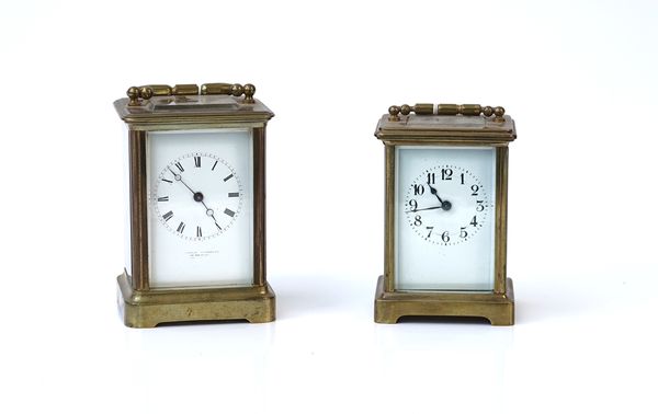 A FRENCH BRASS CASED CARRIAGE CLOCK AND ANOTHER (2)