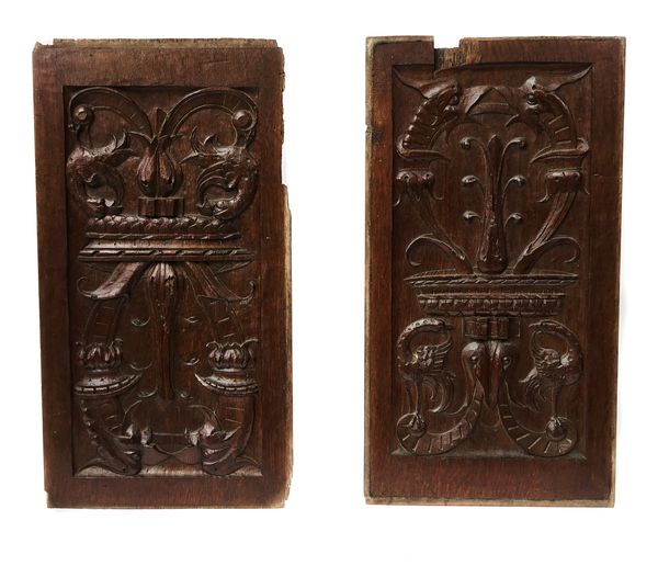 TWO MID-16TH CENTURY FRENCH OAK RELIEF CARVED PANELS