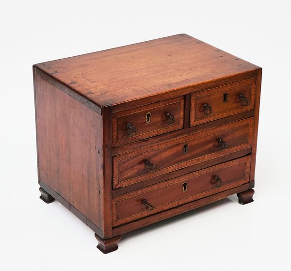 A MINIATURE 19TH CENTURY STYLE INLAID MAHOGANY CHEST