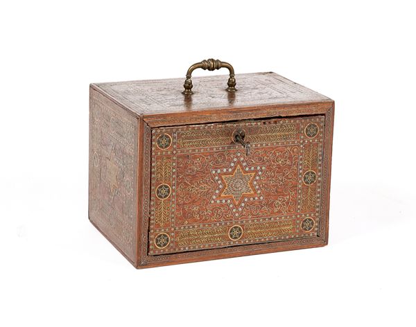 A 19TH CENTURY INDIAN MIXED METAL TABLE CABINET