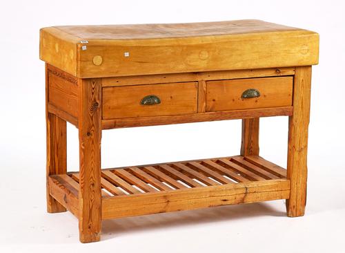 A PINE AND BEECH BUTCHER'S BLOCK