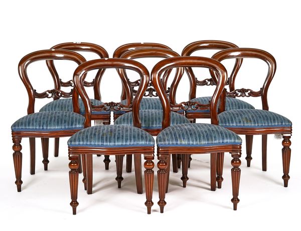 SIM BECK HIGH WYCOMBE; A SET OF EIGHT VICTORIAN STYLE MAHOGANY DINING CHAIRS