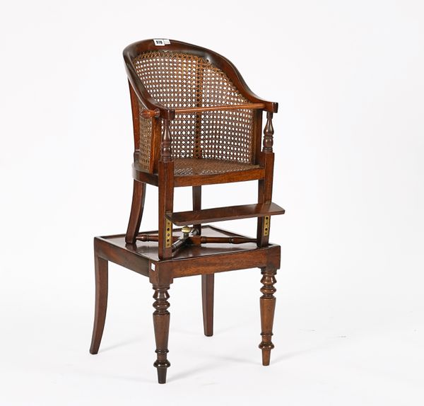 A REGENCY MAHOGANY AND CANE CHILD'S HIGHCHAIR