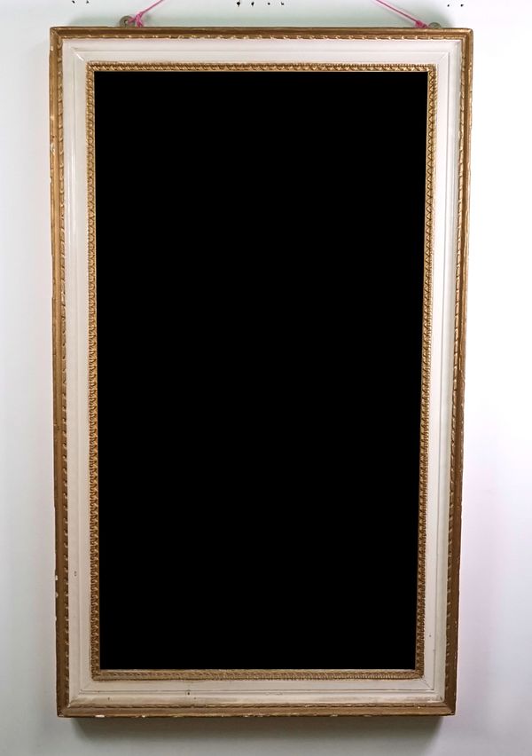 A 19TH CENTURY PARCEL-GILT AND CREAM PAINTED RECTANGULAR MIRROR