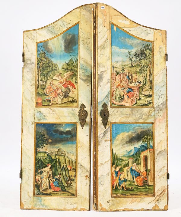 A PAIR OF SOUTH TYROL POLYCHROME PAINTED DOORS