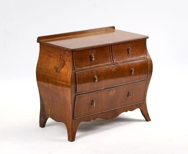 AN 18TH CENTURY STYLE GERMAN WALNUT BOMBE COMMODE