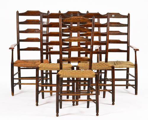 A MATCHED SET OF SIX ASH HIGH LADDER BACK DINING CHAIRS