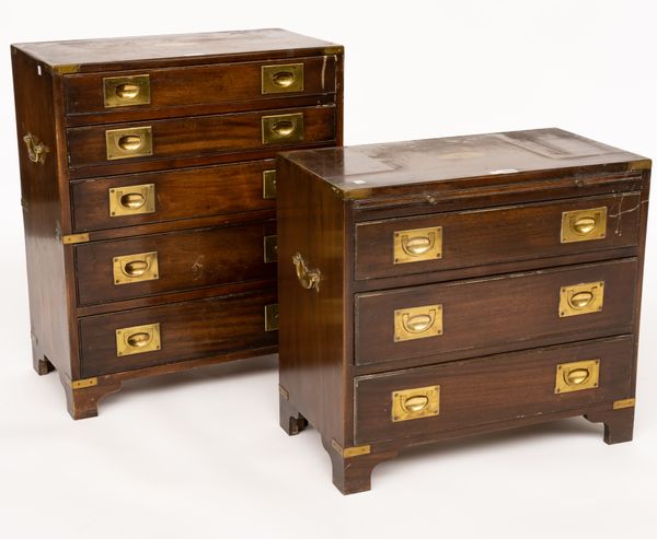 A NEAR PAIR OF 20TH CENTURY CAMPAIGN STYLE BRASS MOUNTED MAHOGANY CHESTS (2)