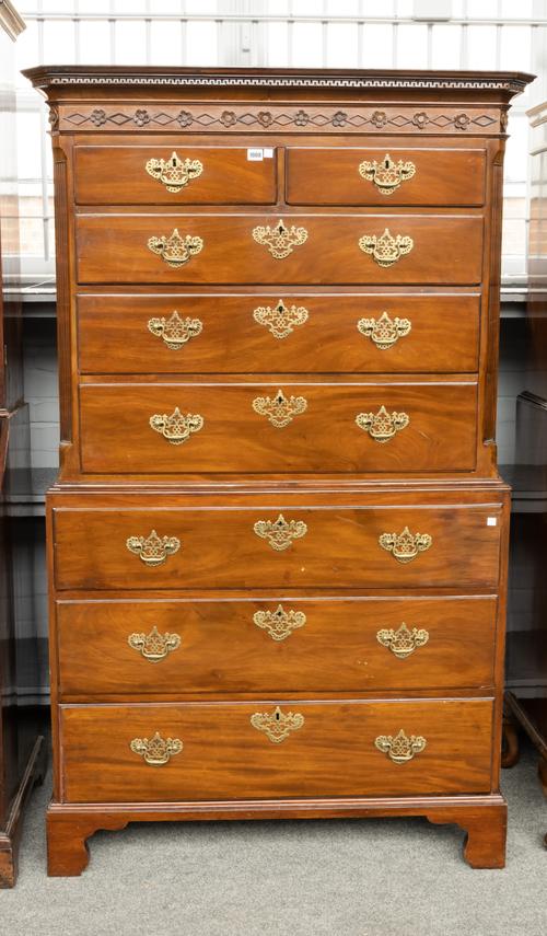 A GEORGE III MAHOGANY CHEST ON CHEST