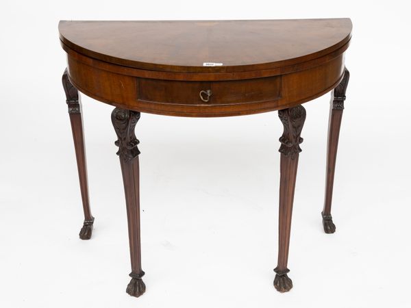 AN 18TH CENTURY STYLE MAHOGANY FOLD OVER TEA TABLE