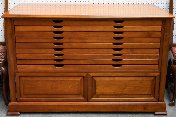 A 20TH CENTURY FRENCH FRUITWOOD PLAN CHEST/CUPBOARD