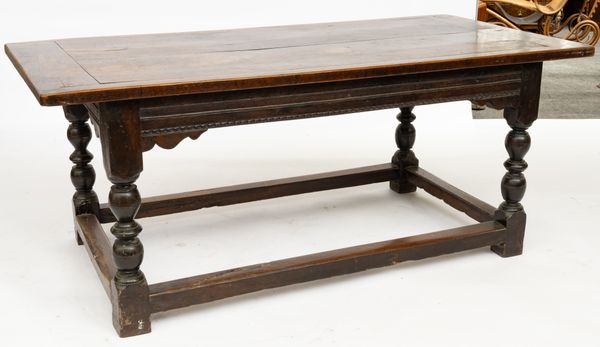 A 17TH CENTURY AND LATER OAK REFECTORY TABLE