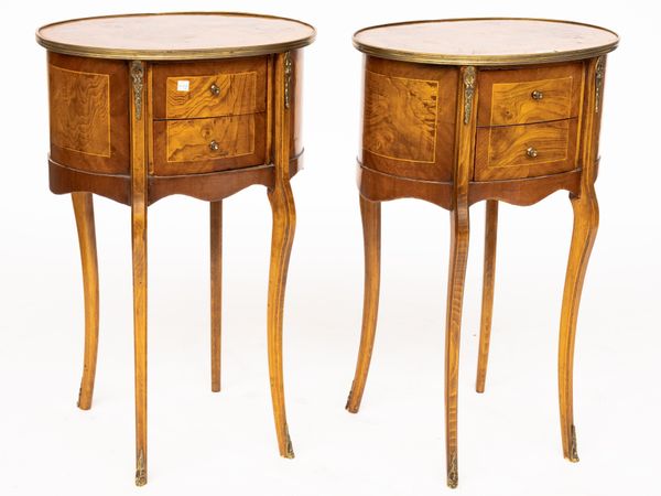 A PAIR OF LOUIS XVI STYLE GILT-METAL MOUNTED KINGWOOD BEDSIDE TABLES (2)