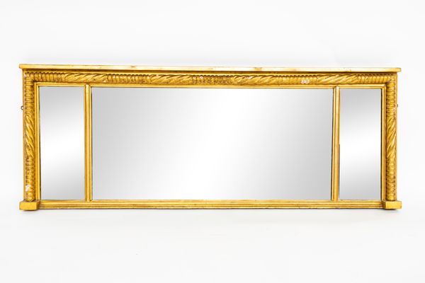 A GEORGE III TRIPLE PLATE OVER MANTLE MIRROR WITH ROPETWIST MOUNT