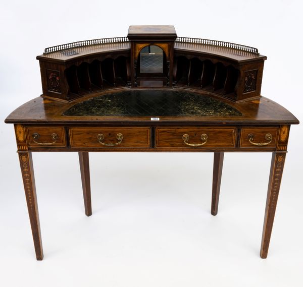 AN EDWARDIAN INLAID ROSEWOOD CARLTON HOUSE STYLE WRITING DESK