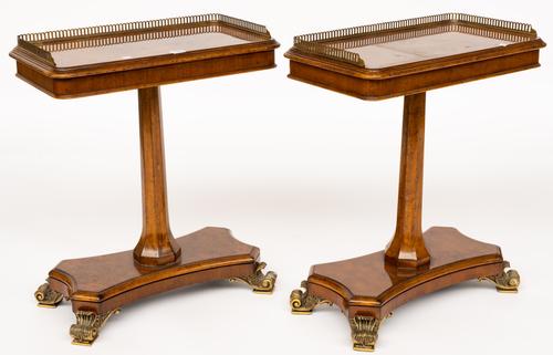A PAIR OF GILT-METAL MOUNTED FIGURED WALNUT OCCASIONAL TABLES (2)