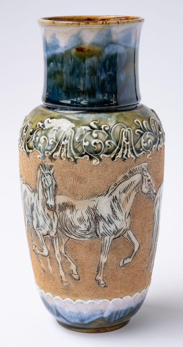 A DOULTON LAMBETH STONEWARE VASE BY HANNAH BARLOW