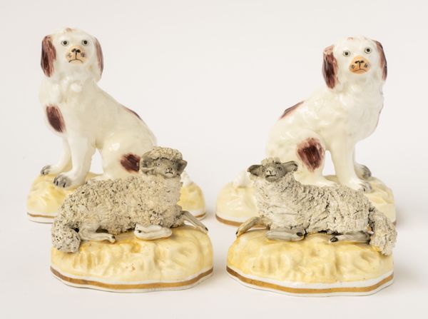 A PAIR OF SAMUEL ALCOCK PORCELAIN BROWN AND WHITE SPANIELS (4)