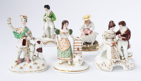 FIVE STAFFORDSHIRE PORCELAIN FIGURE GROUPS (5)