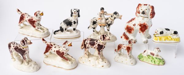 A GROUP OF TEN STAFFORDSHIRE PORCELAIN DOGS (10)