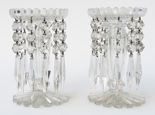 A PAIR OF GLASS TABLE LUSTRES (2)