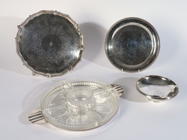 A SILVER BOWL AND THREE PLATED ITEMS (4)