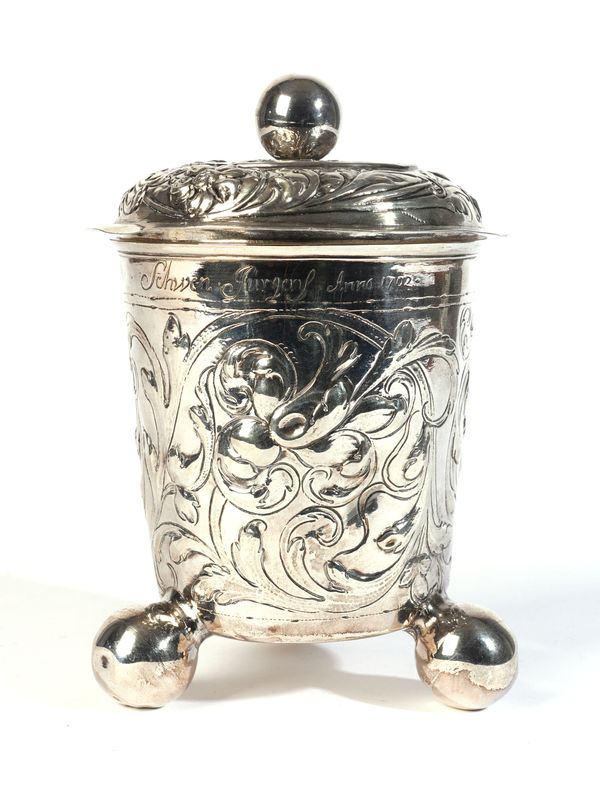 A DANISH SILVER COVERED-BEAKER CUP BY CONRAD LUDOLF, COPENHAGEN, CIRCA 1698