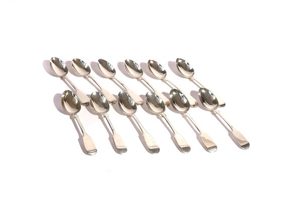 TWELVE SILVER FIDDLE PATTERN TEASPOONS (12)