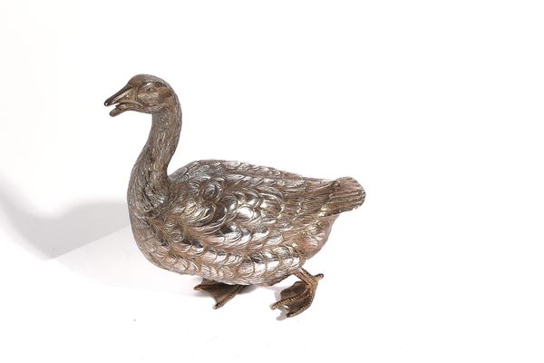 A SILVER GILT MODEL OF A GOOSE AND A KINGFISHER (2)