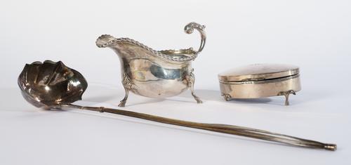 A SILVER SAUCEBOAT AND TWO FURTHER ITEMS (3)