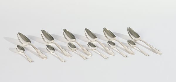 TWO SETS OF SIX SILVER SPOONS (12)