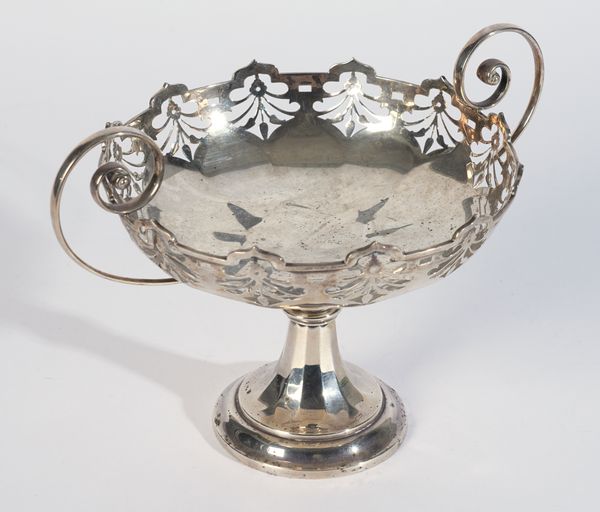 A SILVER TWIN HANDLED PEDESTAL SWEETMEAT DISH