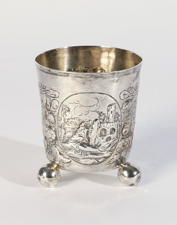 A GERMAN SILVER BEAKER, MAKERS MARK HH, NUREMBERG, CIRCA 1670