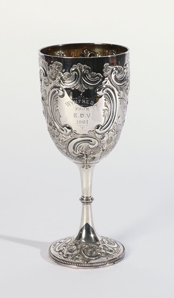 A LATE VICTORIAN SILVER TROPHY GOBLET