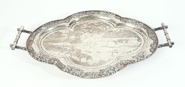 AN ASIAN TWIN HANDLED TRAY