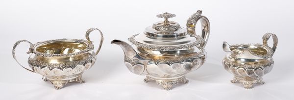 A GEORGE IV SILVER THREE PIECE TEA SET