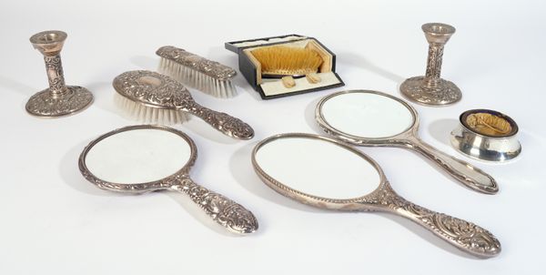 A COLLECTION OF SILVER MOUNTED MOSTLY DRESSING TABLE WARES (9)