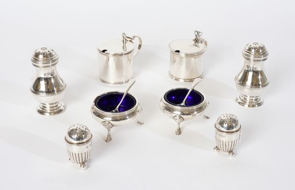 A GROUP OF SILVER CONDIMENTS (10)