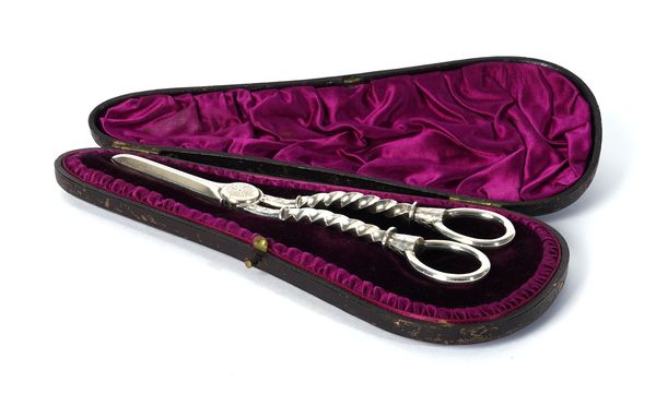 A PAIR OF VICTORIAN SILVER GRAPE SCISSORS