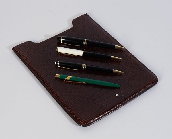 A MONT BLANC TABLET CASE, TWO MONT BLANC PROPELLING PENCILS, AND TWO FURTHER ITEMS (5)