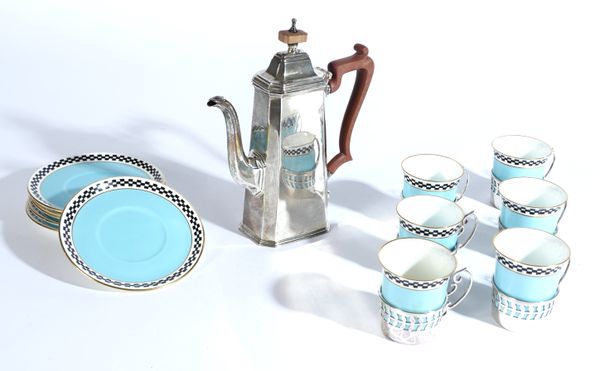 A SILVER COFFEE POT AND A SHELLEY PORCELAIN AND SILVER MOUNTED CUP AND SAUCER SET (13)