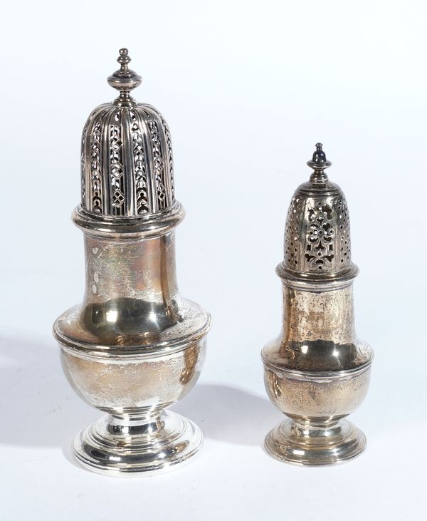 TWO GEORGE II SILVER SUGAR CASTERS (2)