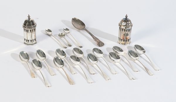 A GROUP OF SILVER FLATWARE AND PLATED WARES (19)