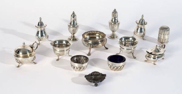 A GROUP OF SILVER CONDIMENTS (13)