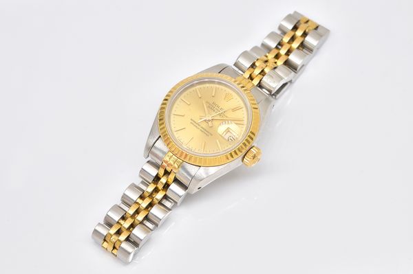 ROLEX: A LADY'S STAINLESS STEEL & GOLD AUTOMATIC WRISTWATCH