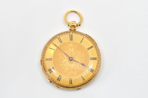 A GOLD CASED, KEY WIND OPENFACED FOB WATCH