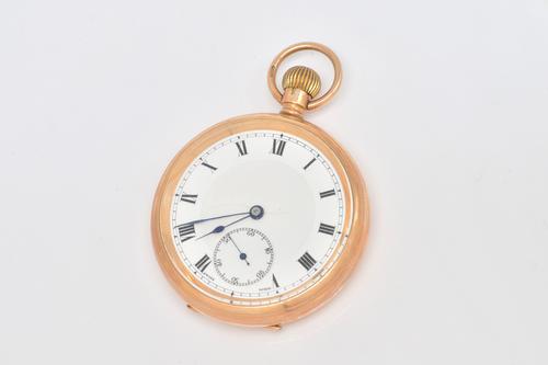 A 9CT GOLD CASED, KEYLESS WIND, OPENFACED GENTLEMAN'S POCKET WATCH