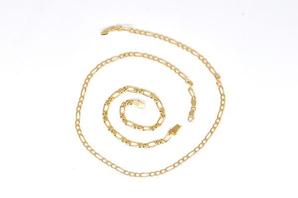 A GOLD NECKCHAIN AND A GOLD BRACELET, BOTH DETAILED 14 K (2)