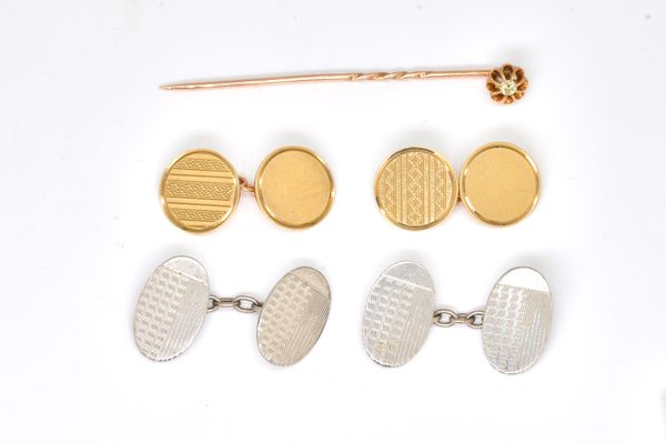 TWO PAIRS OF CUFFLINKS AND A TIE PIN (3)